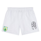 The SoCal Youth Referees Tactic Short by EMB Canterbury features an elastic waistband, SoCal Tournament patch on the left leg, and a bold black logo on the right—perfect lightweight gym shorts for daily training.