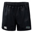 The Seacoast Rugby Club Professional Polyester Rugby Short by EMB Canterbury features an elastic waistband, durable polyester fabric, the Canterbury logo on the left leg, and the Seacoast Rugby Club logo on the right leg.