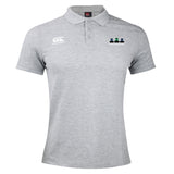 The Seacoast Rugby Club Waimak Polo by EMB Canterbury features light grey fabric, a white "Canterbury" logo on the right chest, and three colored bottles on the left—perfect for classic rugby polo fans.