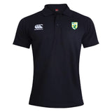 The SoCal Youth Referees Waimak Polo by EMB Canterbury is a black short-sleeve rugby polo with a classic collar, featuring the Canterbury logo on the right chest and a SO-CAL crest on the left for sporty style and comfort.