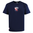 The SDS USA Rugby Relaxed Player Poster T-shirt in navy features the official logo on the chest and a small emblem tag near the hem—ideal for American rugby fans who value quality apparel.