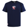 The SDS USA Rugby Relaxed Player Poster T-shirt in navy features the official logo on the chest and a small emblem tag near the hem—ideal for American rugby fans who value quality apparel.