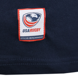 The SDS USA Rugby Relaxed Player Poster T-shirt in navy features a sewn eagle logo patch with "OFFICIAL MERCHANDISE"—a perfect pick for American rugby fans and stylish sportswear lovers.