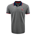The USA Rugby Pique Cotton Polo by SDS is a gray short-sleeve shirt featuring a navy collar and red and white trim. Perfect for rugby fans, it features a small embroidered logo on the left chest and is made from 100% cotton for maximum comfort and style.