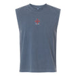 The EMB S&S Activewear SF CDME Rugby Unisex Heavyweight Cotton Garment-Dyed Mid-Length Muscle Tee is a sleeveless, faded blue top featuring a small red and white cross emblem with the “CSC Club” text on the chest. Shown on a white background, this unisex muscle tee combines standout style with all-day comfort.