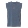 The EMB S&S Activewear SF CDME Rugby Unisex Heavyweight Cotton Garment-Dyed Mid-Length Muscle Tee is a sleeveless, faded blue top featuring a small red and white cross emblem with the “CSC Club” text on the chest. Shown on a white background, this unisex muscle tee combines standout style with all-day comfort.