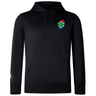 The EMB Canterbury South Africa Shield Club Lightweight Hoodie is ideal for rugby fans, featuring a black design with a drawstring, a multicolored shield emblem on the left chest, and a small white logo on the right sleeve. Perfect for supporting your favorite South African team.
