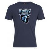 Navy blue t-shirt with the "Scottsdale Rugby Club Plain Tee by Canterbury" logo featuring a stylized wolf's head and the year 1984, crafted from a comfortable cotton blend.