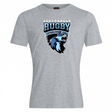 Gray Scottsdale Rugby Club Plain Tee by WRS Canterbury, featuring "Scottsdale rugby established 1984" and a logo of a blue roaring lion's head, crafted from a comfortable cotton blend.