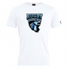 White Scottsdale Rugby Club Plain tee by WRS Canterbury featuring a graphic design with the word "rugby" and "established 1984" above a stylized roaring bear logo, crafted from a comfortable cotton blend.