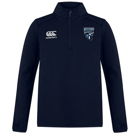 Navy blue Scottsdale Rugby Club 1/4 Zip Mid Layer Training Top by EMB Canterbury, featuring the canterbury logo on the right chest and a rugby team emblem on the left.