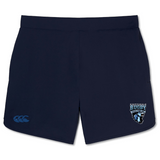 Scottsdale Rugby Elite Woven gym shorts with a light blue EMB Canterbury logo on the left and 'essential rugby' text and emblem on the right leg.