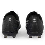 Black women's soccer cleats from IDA Sports feature white logos and "IDA" on the vegan leather heels, officially named Ida Women's Rise Club FG "Stronger Together" - Black.