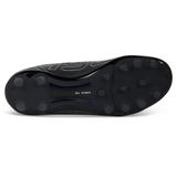 The Ida Women's Rise Club FG "Stronger Together" - Black cleat's sole displays multiple studs for traction and features the IDA Sports logo. Made from vegan leather, these cleats offer both performance and style.