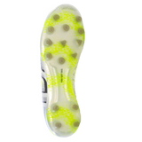 Bottom view of the Ida Women's Rise Elite FG "Play All Day" soccer cleat by IDA Sports, featuring a silver and green sole with multiple studs and the motivational phrase "YOU GOT THIS" printed on it.