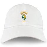 The South Side Irish 50th Anniversary Adult Low-Profile Cotton Twill Dad Cap by EMB S&S Activewear features embroidered team branding with a yellow, green, and black Chicago crest and "50 Years" above the shield.