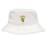 The EMB S&S Activewear South Side Irish 50th Anniversary Crusher Bucket Cap features the team emblem embroidered on the front—a stylish and durable cotton hat for sun protection and celebrating Chicago rugby fandom.