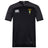 The South Side Irish 50th Anniversary Vapodri Evader Jersey by EMB Canterbury is a black short-sleeve rugby shirt with the Canterbury logo on the right chest and a multicolored crest on the left, featuring moisture-wicking technology for comfort.