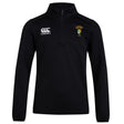 The South Side Irish 50th Anniversary Club 1/4 Zip Mid Layer Training Top by EMB Canterbury is a black long-sleeve rugby top with a Canterbury logo on the right chest and an embroidered crest on the left.