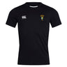 The EMB Canterbury South Side Irish 50th Anniversary Club Dry Tee is a black short-sleeve shirt with a white "Canterbury" logo, colorful chest badge, and Vapodri Technology to keep you cool and comfortable.