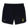 The South Side Irish 50th Anniversary Women's Elite Woven Short by EMB Canterbury features black fabric, a small embroidered emblem on the right leg, a white logo on the left, and secure zippered pockets.