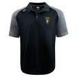 The South Side Irish 50th Anniversary Elite Polo by EMB Canterbury features black and gray Vapodri fabric for a lightweight, durable fit, a collar, button placket, and an embroidered crest on the left chest.