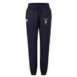 The South Side Irish 50th Anniversary Women's Leisure Sweatpant by EMB Canterbury features a navy blue design, drawstring waist, white logo on the left thigh, and an embroidered crest with yellow text on the right thigh.