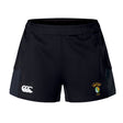 The South Side Irish 50th Anniversary Women's Advantage Short 2.0 by EMB Canterbury features a left-leg Canterbury logo and a right-leg badge, making these performance shorts ideal for rugby or workouts.