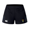 The South Side Irish 50th Anniversary Women's Advantage Short 2.0 by EMB Canterbury features a left-leg Canterbury logo and a right-leg badge, making these performance shorts ideal for rugby or workouts.