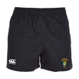 The South Side Irish 50th Anniversary Professional Polyester Rugby Short by EMB Canterbury features an elastic waistband, embroidered crest, Canterbury logo, and practical pockets—perfect for training or matches.