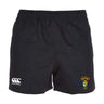 The South Side Irish 50th Anniversary Professional Polyester Rugby Short by EMB Canterbury features an elastic waistband, embroidered crest, Canterbury logo, and practical pockets—perfect for training or matches.