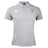 The EMB Canterbury South Side Irish 50th Anniversary Waimak Polo features light grey fabric, short sleeves, a classic collar with three buttons, and two embroidered chest logos.