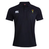 The South Side Irish 50th Anniversary Waimak Polo by EMB Canterbury is a black men's rugby polo with a white Canterbury logo on the right chest and an embroidered crest on the left, blending classic style with sporty appeal.