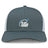 The Play Rugby USA Retro Trucker Cap by EMB S&S Activewear features a gray and white design, an embroidered white and blue logo with a rugby ball and three stars, plus an adjustable snapback for comfort.