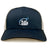 The Play Rugby USA Retro Trucker Cap by EMB S&S Activewear features a navy/white design, embroidered "Play Rugby USA" with a rugby ball and stars, classic mesh back, and adjustable snapback closure.