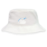 The Play Rugby USA Crusher Bucket Cap by EMB S&S Activewear features "Play USA Rugby" text, blue curved lines, and two stars on the front. This cotton twill hat adds stylish sun protection to any sporty look.