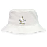 The Five Star Rugby Crusher Bucket Cap by EMB S&S Activewear is a white cotton twill hat with an embroidered foaming beer mug and five silver stars on the front, combining style and sun protection.