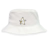The Five Star Rugby Crusher Bucket Cap by EMB S&S Activewear is a white cotton twill hat with an embroidered foaming beer mug and five silver stars on the front, combining style and sun protection.
