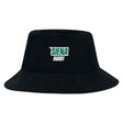 The Siena College Crusher Bucket Cap by EMB S&S Activewear features black cotton twill and "Siena Rugby" in white and green on the front, offering classic style and sun protection.