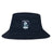 The EMB S&S Activewear Eckerd College Crusher Bucket Cap is a navy blue cotton twill hat featuring the Sirens Rugby logo—ideal as stylish sun protection for any occasion.