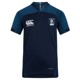 The EMB Canterbury Eckerd College Vapodri Evader Jersey is a navy blue rugby top with light blue accents, featuring the Canterbury logo, Sirens team crest, and "VAPODRI" text. Made from moisture-wicking fabric for lasting comfort.
