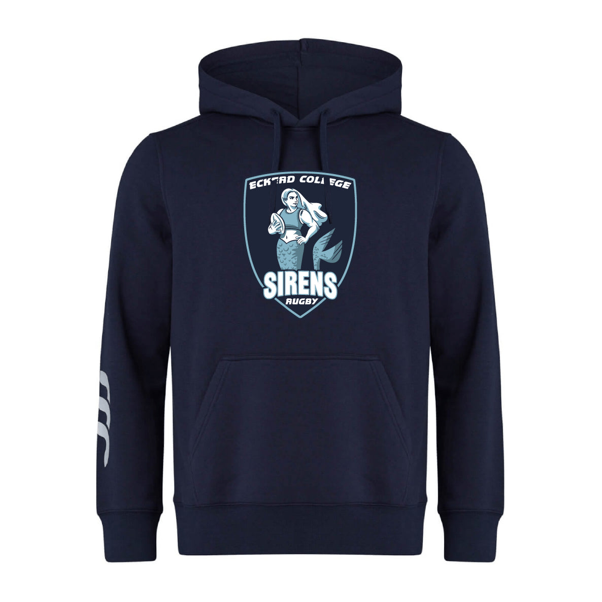 The WRS Canterbury Eckerd College Club Hoodie features a Sirens Rugby chest logo, white stripe on the left sleeve, and cozy fleece construction for superior comfort.