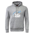 The Play Rugby USA Club Hoodie by WRS Canterbury is a gray hooded sweatshirt with a front pocket and "Play USA Rugby" logo—perfect for fans and players looking for a custom rugby hoodie.