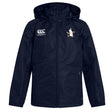 The Five Star Rugby Club Vaposhield Stadium Jacket by EMB Canterbury is a navy water-repellent, hooded zip jacket with the Canterbury logo on the right chest and a club crest with a bird and stars on the left—ideal for rugby fans.
