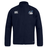 The Play Rugby USA Club Track Jacket by EMB Canterbury features a navy design with "Canterbury" and "Play Rugby" chest logos. Lightweight and sporty, it's ideal for active days.