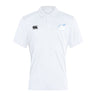 The Play Rugby USA Club Dry Polo by EMB Canterbury is a white short-sleeve polo with a collar, featuring Canterbury and Play Rugby logos. Made with breathable Vapodri Technology for all-day coolness and comfort.