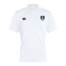 The EMB Canterbury Eckerd College Waimak Polo is a white short-sleeve rugby polo with a collar and features two chest logos—one on the left and one on the right.