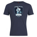 The Eckerd College Club Plain Tee by WRS Canterbury is a navy cotton blend t-shirt featuring the "Eckerd College Sirens Rugby" mermaid logo—perfect for rugby fans seeking comfort, style, and customization.