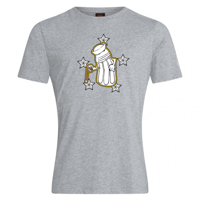 The Five Star Rugby Club Plain Tee by WRS Canterbury features a golf bag and four stars graphic on the chest; made from a comfortable cotton blend, it's ideal for any golf fan.