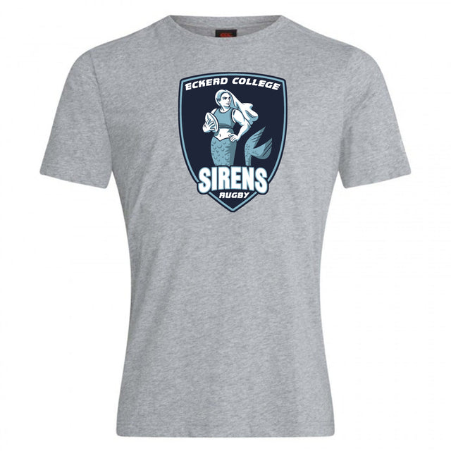 The WRS Canterbury Eckerd College Club Plain Tee by Canterbury is a light gray cotton blend shirt that can be customized—great for rugby fans and players looking to support their team in style.